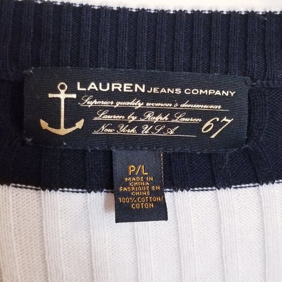 Lauren Jeans Company – Preppy Black and White Stripe Ribbed Sweater – Sz PL - Picture 2 of 7
